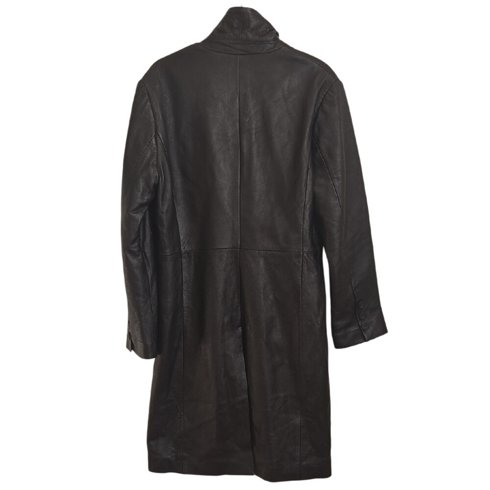 Women's Y2K Grunge Black Genuine Leather Jacket Trenchcoat 90s Streetwear Medium - Picture 7 of 13